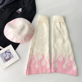 Vevesc Y2K Leg Warmers Hat Set Sweet Pink Fire Gothic Knitted Stockings Socks Leg Cover Japanese JK Leg Socks Hot Girl Accessories