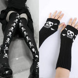 Vevesc Skull Stockings Gloves Set Punk Women Harajuku Dark Gothic Y2K Long Socks Knee Lolita Girls High Socks Cosplay Accessories