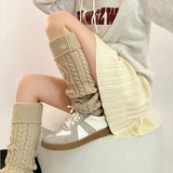 Vevesc Women Winter Warm Wool Knitted Leg Warmers Metal Label Korean Calf Socks Vintage Y2K Harajuku Pile Long Socks Leg Covers