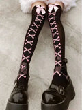 Vevesc JK Girls Socks Black Goth Cute Fish Net Stockings Pink Y2K Harajuku Lolita Long Knee Socks Cosplay JK Lolta Thigh High Stockings