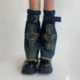 Vevesc Punk Gothic Cross Denim Leg Warmers Harajuku Boot Cuffs Sock Y2K Star Strap Leg Covers Personalized Calf Socks Y2k Accessories