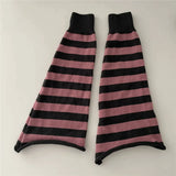 Vevesc Korean Pink Punk Women Leg Warmers Stripe Japanese Boot Cuffs Knit Leg Spreader Gothic JK Harajuku Long Cable Flared Socks