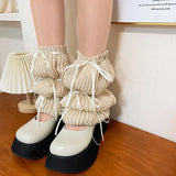 Vevesc New Y2k Bubble Lantern Strap Leg Covers Ballet Knitted Socks Pink Girl Leg Warmers Harajuku Boot Cuffs Japanese JK Lolita Sock