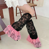 Vevesc Y2K Star Lace Leg Socks Black pink Colored Sweet Leg Covers Wide Harajuku Japanese Knee High Boots Leg Cover JK Breathable Socks