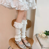 Vevesc Y2K Lolita Girls Lace Knitted Bow Tie Leg Warmers Bow Streamer Leg Socks Leg Cover Pile Socks Japanese JK Accessories Sock