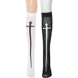 Vevesc Cross Stockings Cosplay Black Women Punk Harajuku Dark Gothic Y2K Festival Party Hosiery Long Socks Knee Lolita Girls High Socks