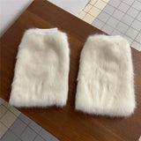 Vevesc White Faux Fur Leg Warmer Sock Leggings Winter Jk Gothic Boots Socks Y2K Hot Girl Harajuku Y2k Lolita Boot Cover Foot Sleeve