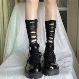 Vevesc Punk Gothic Ripped Leg Warmer Japanese Jk Leg Cover Breathable Dark Y2k Hot Girl Stockings Women Harajuku Knit Boot Cuff Socks