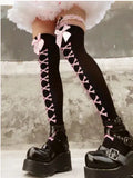 Vevesc JK Girls Socks Black Goth Cute Fish Net Stockings Pink Y2K Harajuku Lolita Long Knee Socks Cosplay JK Lolta Thigh High Stockings