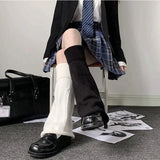 Vevesc Black White Leg Warmers Boot Cuffs Women Knit Socks Harajuku Japanese Long Warmer Punk Cable Socks Striped Flared Lolita Socks
