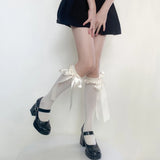 Vevesc Lolita Calf Socks Bow Tie Calf Socks JK Lolita Stockings Japanese Lace Silk Ribbon Socks Sweet Girl Y2K High Thighs Stockings