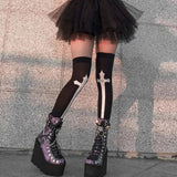 Vevesc Cross Stockings Cosplay Black Women Punk Harajuku Dark Gothic Y2K Festival Party Hosiery Long Socks Knee Lolita Girls High Socks