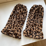 Vevesc Sexy Leopard Print Fur Leg Warmers Y2K Socks Thigh High Socks Harajuku Boot Cuffs Socks Zebra Lolita Socks Thigh Garter Socks