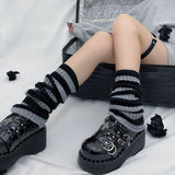 Vevesc Korean Pink Punk Women Leg Warmers Stripe Japanese Boot Cuffs Knit Leg Spreader Gothic JK Harajuku Long Cable Flared Socks