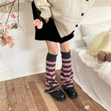 Vevesc Korean Pink Punk Women Leg Warmers Stripe Japanese Boot Cuffs Knit Leg Spreader Gothic JK Harajuku Long Cable Flared Socks