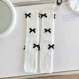 Vevesc New Japanese Bow JK Knitted Leg Socks Wool Pile Socks Leg Warmer Y2k Punk Harajuku Leg Cover Pile Socks Korean Leg Socks