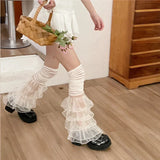 Vevesc Y2K Multi-layered Lace Over-the-knee Socks Leg Cover Pearl Fairy Lace Ruffles Leg Warmers Women Punk Harajuku Party Accessories