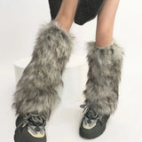 Vevesc Punk Faux Fur Leg Warmers Vintage Imitation Retro Modern Y2k Winter Warm Boots Cover Socks Harajuku Jk Knee-length Party Sock