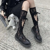 Vevesc Jk Lace Mesh Stockings Tie Fishnet Stockings Irregular Calf Socks Japanese Women's Middle Tube Socks Straps Sexy Long Thin Socks