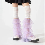 Vevesc Y2K Multi-layered Lace Over-the-knee Socks Leg Cover Pearl Fairy Lace Ruffles Leg Warmers Women Punk Harajuku Party Accessories