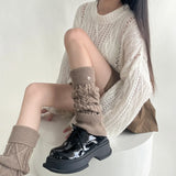 Vevesc Women Winter Warm Wool Knitted Leg Warmers Metal Label Korean Calf Socks Vintage Y2K Harajuku Pile Long Socks Leg Covers