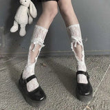 Vevesc Jk Lace Mesh Stockings Tie Fishnet Stockings Irregular Calf Socks Japanese Women's Middle Tube Socks Straps Sexy Long Thin Socks