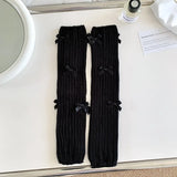 Vevesc New Japanese Bow JK Knitted Leg Socks Wool Pile Socks Leg Warmer Y2k Punk Harajuku Leg Cover Pile Socks Korean Leg Socks