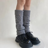 Vevesc Women Winter Warm Wool Knitted Leg Warmers Metal Label Korean Calf Socks Vintage Y2K Harajuku Pile Long Socks Leg Covers