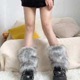 Vevesc New Punk Furry Fur Leg Warmers Y2k Girl Winter Warm JK Furry Boots Imitation Wool Socks Gothic Jk Knee-length Hiphop Stockings