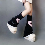 Vevesc Punk Leg Warmers Pink Love Cross Knitted Socks Double Sided AB Leg Socks Harajuku Y2K Gothic Hot Girl Women Wide JK Accessories