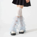 Vevesc Y2K Multi-layered Lace Over-the-knee Socks Leg Cover Pearl Fairy Lace Ruffles Leg Warmers Women Punk Harajuku Party Accessories