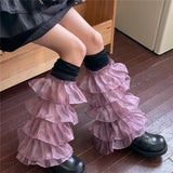 Vevesc New Y2K Lace Leg Cover Ruffles Over The Knee Leg Socks Women Japanese Punk Harajuku Leg Warmers Purple JK Party Accessories