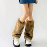 Vevesc Y2k Vintage Faux Fur Leg Warmers Hot Girl Harajuku Winter Warm Furry Boots Cover Socks Jk Punk Hiphop Cosplay Accessories