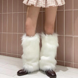 Vevesc White Faux Fur Leg Warmer Sock Leggings Winter Jk Gothic Boots Socks Y2K Hot Girl Harajuku Y2k Lolita Boot Cover Foot Sleeve