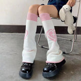 Vevesc Punk Leg Warmers Pink Love Cross Knitted Socks Double Sided AB Leg Socks Harajuku Y2K Gothic Hot Girl Women Wide JK Accessories