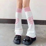 Vevesc Punk Leg Warmers Pink Love Cross Knitted Socks Double Sided AB Leg Socks Harajuku Y2K Gothic Hot Girl Women Wide JK Accessories