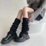 Vevesc Women Winter Warm Wool Knitted Leg Warmers Metal Label Korean Calf Socks Vintage Y2K Harajuku Pile Long Socks Leg Covers