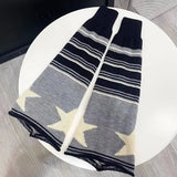 Vevesc Japanese Striped Brown Star Leg Warmers Knitted Double-sided Woolen Stocking Flared Y2K Leg Cover Jk Winter Stocking Stockings