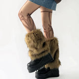 Vevesc Y2k Vintage Faux Fur Leg Warmers Hot Girl Harajuku Winter Warm Furry Boots Cover Socks Jk Punk Hiphop Cosplay Accessories