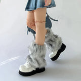 Vevesc New Gray Imitation Wolf Fur Leg Warmers Y2k Girl Winter Warm JK Furry Boots Socks Gothic Punk Jk Knee-length Hiphop Stockings