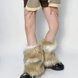 Vevesc Vintage Imitation Faux Fur Leg Warmers Retro Modern Y2k Brown Winter Warm Boots Cover Socks Punk Jk Knee-length Party Sock