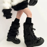 Vevesc Kawaii Bow Knot Leg Warmers Thickened Imitation Rabbit Fur Women Leggings Boots Cover Lolita Punk Harajuku Party Accessories