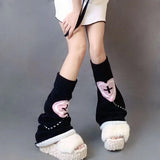 Vevesc Punk Leg Warmers Pink Love Cross Knitted Socks Double Sided AB Leg Socks Harajuku Y2K Gothic Hot Girl Women Wide JK Accessories