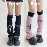 Vevesc New Leg Warmers Cross Chain Leg socks Y2k Japanese Punk Hot Girl Dark Women Harajuku Gothic Cable Knit Socks Cosplay Accessories