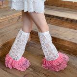 Vevesc Y2K Star Lace Leg Socks Black pink Colored Sweet Leg Covers Wide Harajuku Japanese Knee High Boots Leg Cover JK Breathable Socks