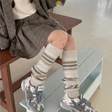 Vevesc Vintage Striped Wool Leg Socks Harajuku Hot Girl Beggar Leg Warmers Y2k Punk Knitted Leg Cover Japanese Accessories