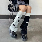 Vevesc AB Star Knitted Leg Warmers Y2K Gothic Harajuku Women Japanese Socks Hot Girl Accessories High Tube Calf Socks Boots Cover Socks