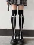 Vevesc 1 pair of cross long tube JK socks printed knee length socks velvet material performance Cos stockings Lolita stockings