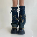 Vevesc Punk Gothic Cross Denim Leg Warmers Harajuku Boot Cuffs Sock Y2K Star Strap Leg Covers Personalized Calf Socks Y2k Accessories