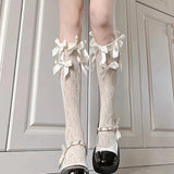 Vevesc Japanese Lolita Bow Lace Calf Stockings Kawaii JK Leg Sock Women Medium Tube Socks Long Stockings Calf Socks Cosplay Accessories